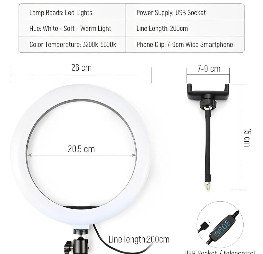 LED Ring Light 26cm Metal Tripod Stand