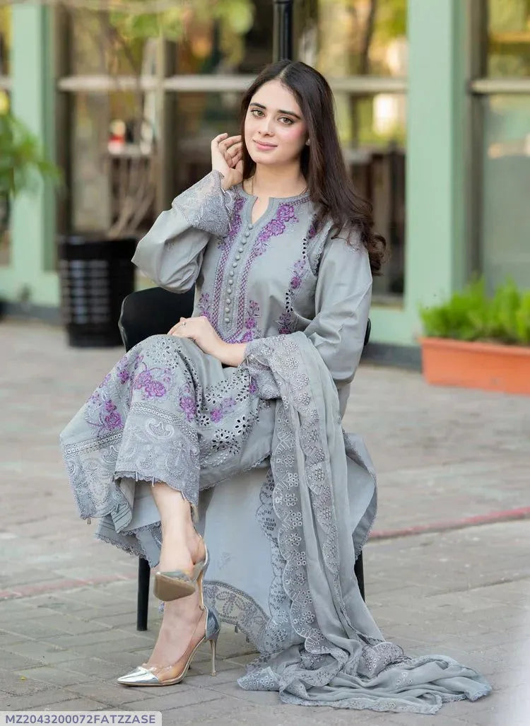 MUSHQ 3 Pcs Unstitched Chikankari Embroidered Suit