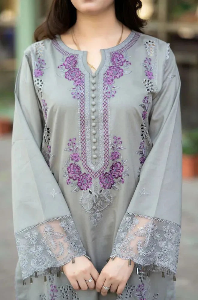 MUSHQ 3 Pcs Unstitched Chikankari Embroidered Suit