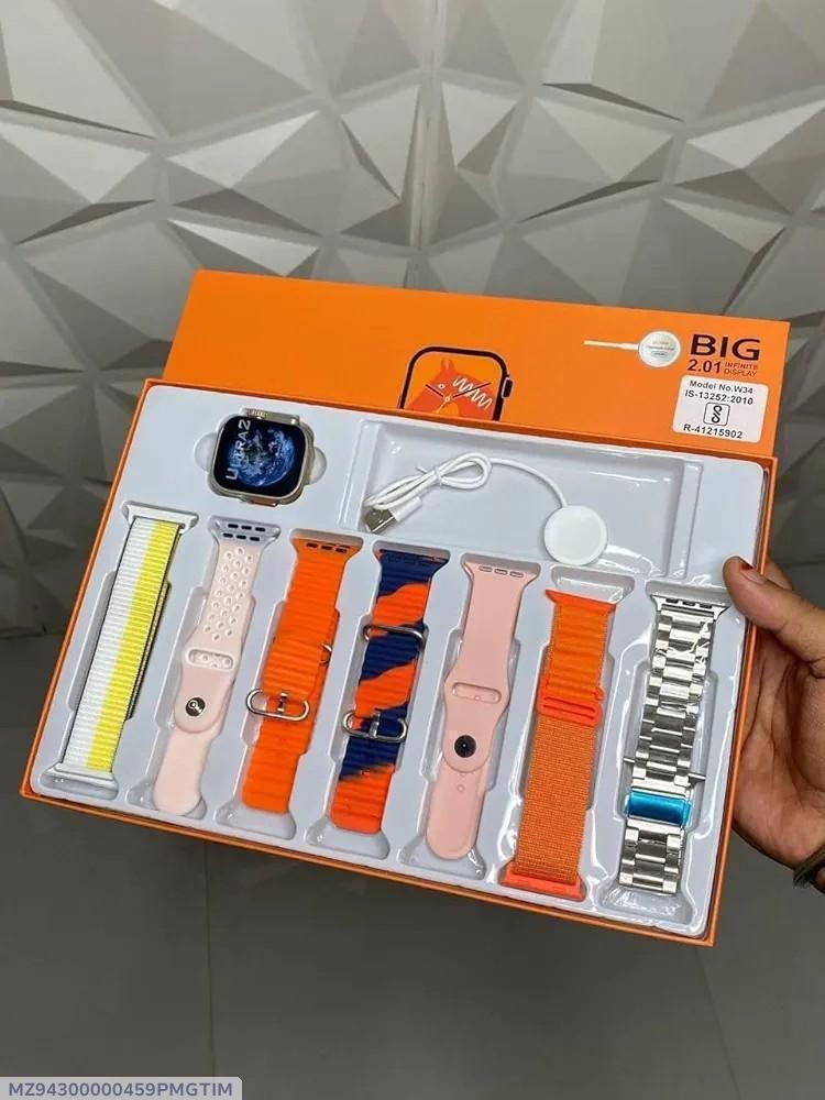 Smartwatch with 6 Straps Multicolor Silicone Metal Pakistan